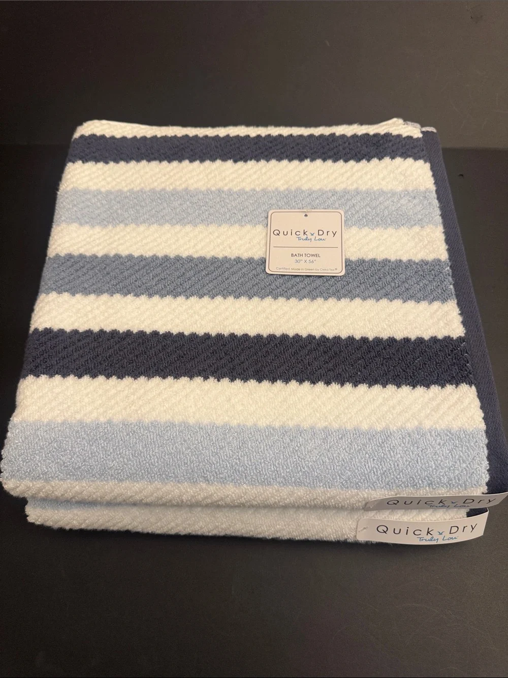 2pc TRULY LOU Quick Dry 100% Cotton Stripe Bath Towel Set - Persian Blue